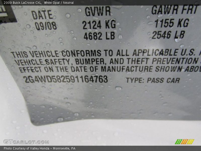 White Opal / Neutral 2009 Buick LaCrosse CXL