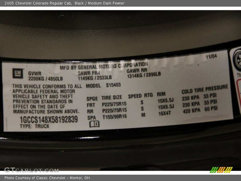 Black / Medium Dark Pewter 2005 Chevrolet Colorado Regular Cab