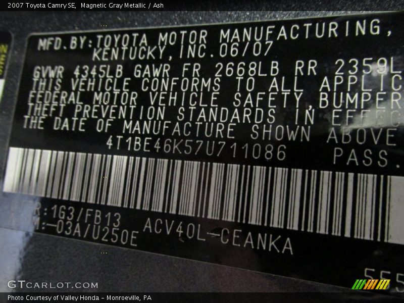 Magnetic Gray Metallic / Ash 2007 Toyota Camry SE