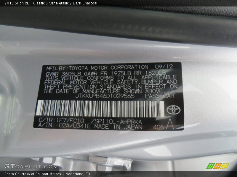 Classic Silver Metallic / Dark Charcoal 2013 Scion xD