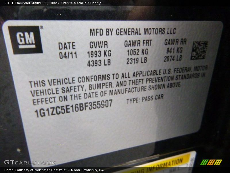 Black Granite Metallic / Ebony 2011 Chevrolet Malibu LT