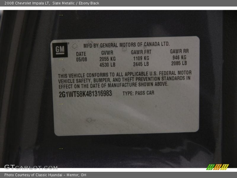 Slate Metallic / Ebony Black 2008 Chevrolet Impala LT