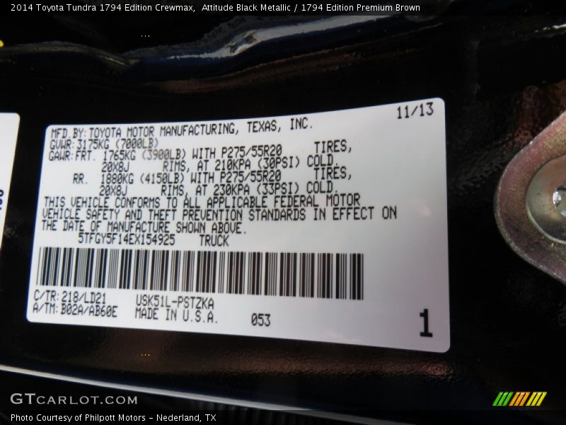 2014 Tundra 1794 Edition Crewmax Attitude Black Metallic Color Code 218