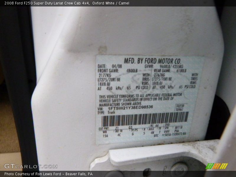 Oxford White / Camel 2008 Ford F250 Super Duty Lariat Crew Cab 4x4