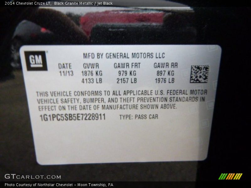 Black Granite Metallic / Jet Black 2014 Chevrolet Cruze LT