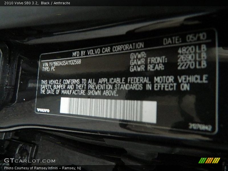 Black / Anthracite 2010 Volvo S80 3.2