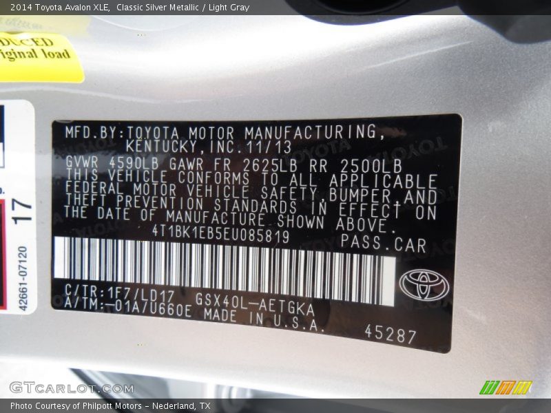 Classic Silver Metallic / Light Gray 2014 Toyota Avalon XLE