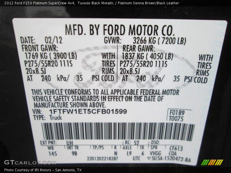 Tuxedo Black Metallic / Platinum Sienna Brown/Black Leather 2012 Ford F150 Platinum SuperCrew 4x4