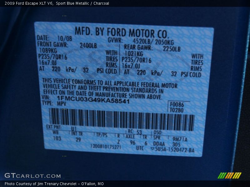 Sport Blue Metallic / Charcoal 2009 Ford Escape XLT V6