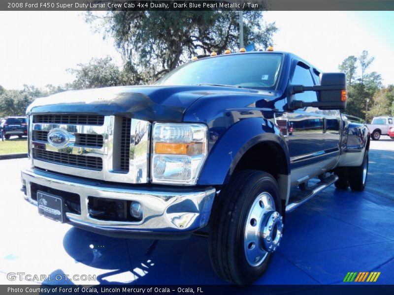 Dark Blue Pearl Metallic / Tan 2008 Ford F450 Super Duty Lariat Crew Cab 4x4 Dually