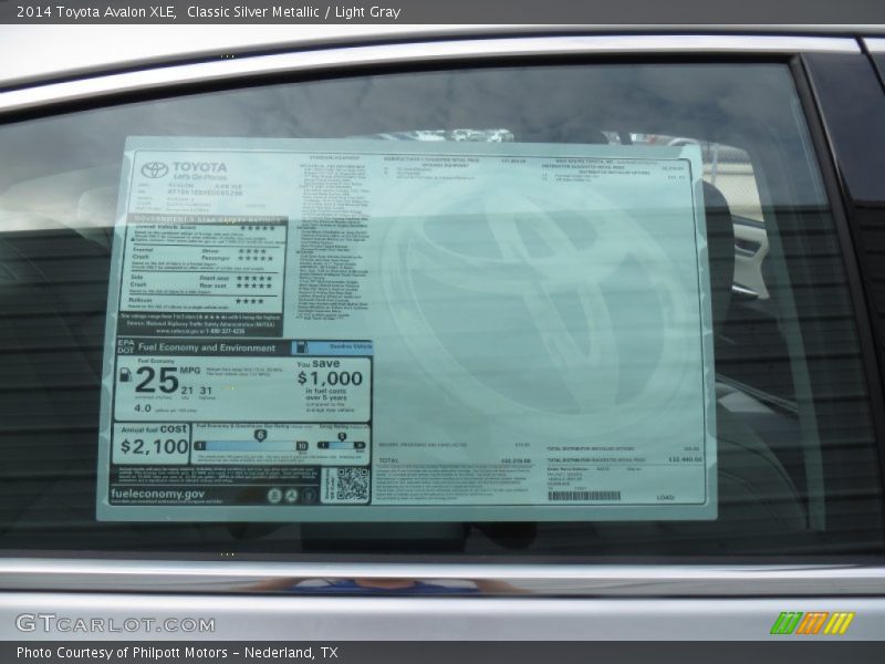  2014 Avalon XLE Window Sticker