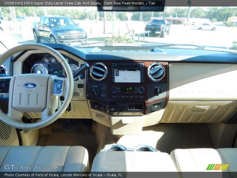 Dark Blue Pearl Metallic / Tan 2008 Ford F450 Super Duty Lariat Crew Cab 4x4 Dually