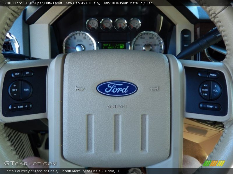 Dark Blue Pearl Metallic / Tan 2008 Ford F450 Super Duty Lariat Crew Cab 4x4 Dually