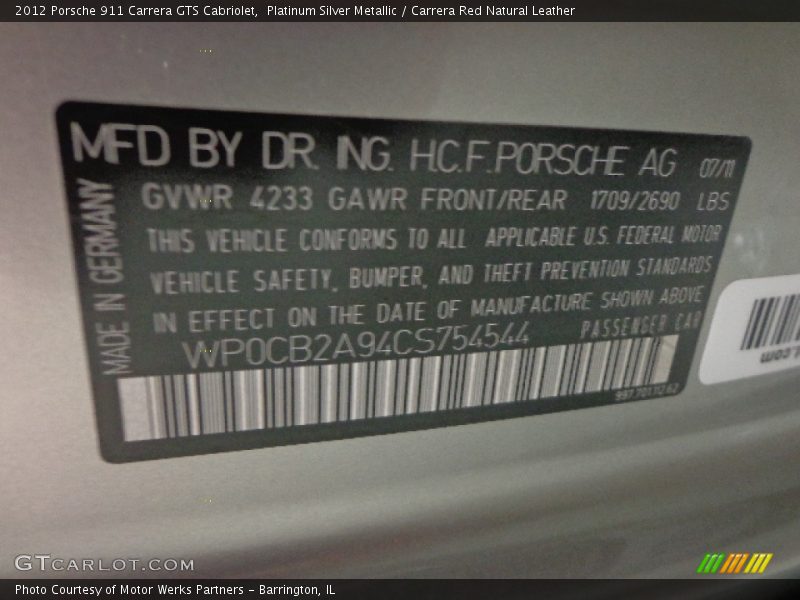 Platinum Silver Metallic / Carrera Red Natural Leather 2012 Porsche 911 Carrera GTS Cabriolet