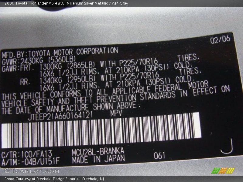 Millenium Silver Metallic / Ash Gray 2006 Toyota Highlander V6 4WD