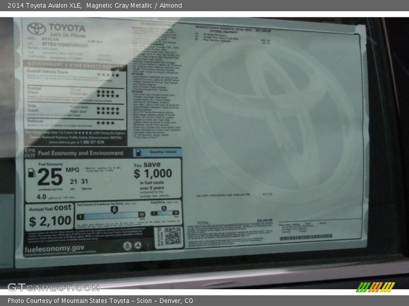  2014 Avalon XLE Window Sticker