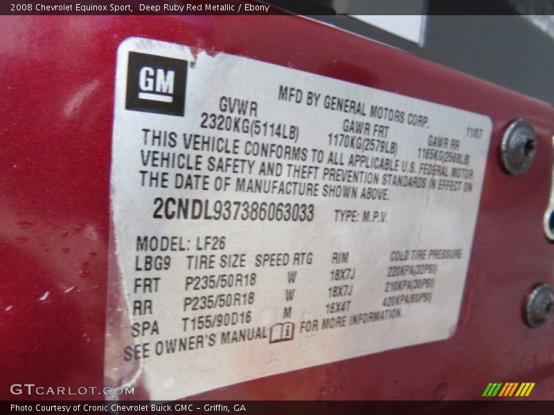 Deep Ruby Red Metallic / Ebony 2008 Chevrolet Equinox Sport