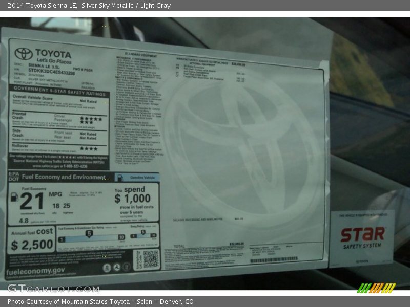 Silver Sky Metallic / Light Gray 2014 Toyota Sienna LE