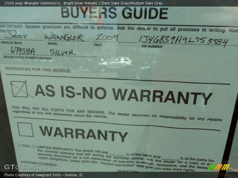 Bright Silver Metallic / Dark Slate Gray/Medium Slate Gray 2009 Jeep Wrangler Unlimited X