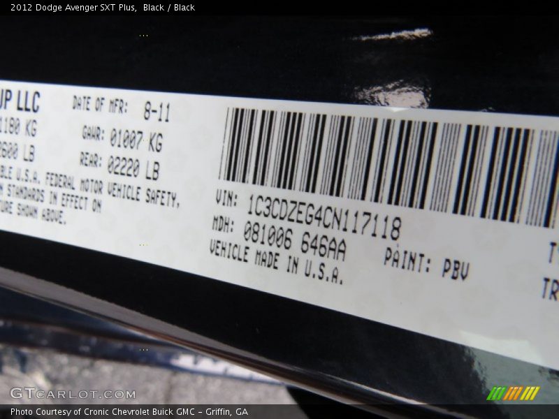Black / Black 2012 Dodge Avenger SXT Plus