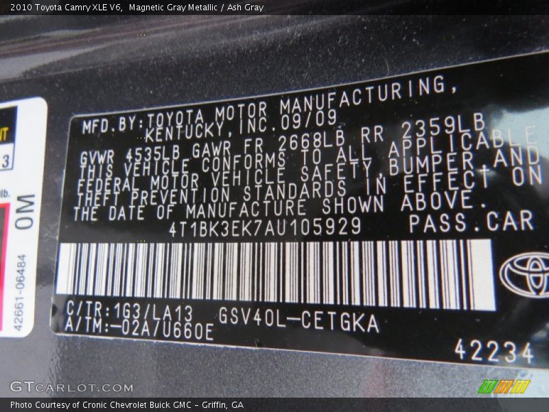 Magnetic Gray Metallic / Ash Gray 2010 Toyota Camry XLE V6