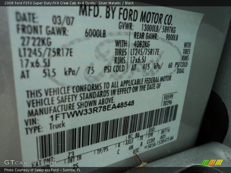 Silver Metallic / Black 2008 Ford F350 Super Duty FX4 Crew Cab 4x4 Dually