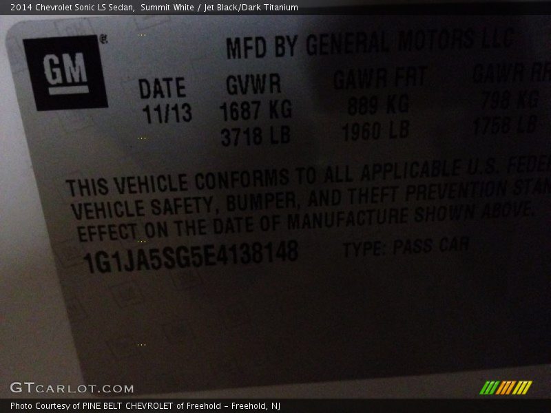 Summit White / Jet Black/Dark Titanium 2014 Chevrolet Sonic LS Sedan