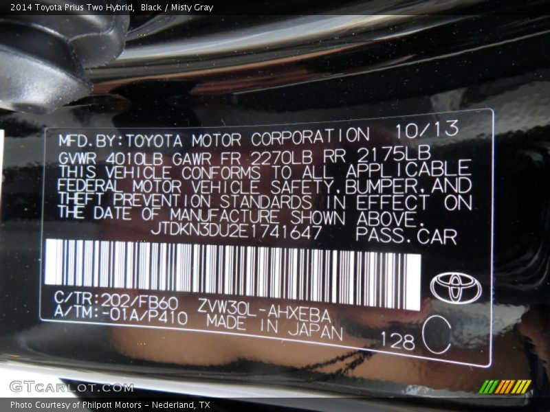 2014 Prius Two Hybrid Black Color Code 202