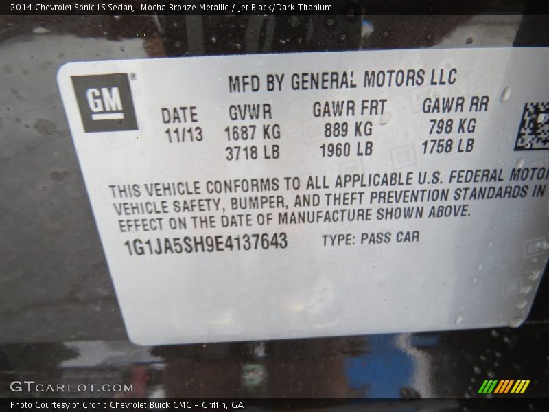 Mocha Bronze Metallic / Jet Black/Dark Titanium 2014 Chevrolet Sonic LS Sedan