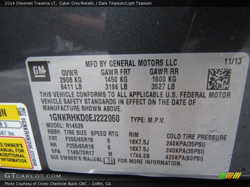 Cyber Grey Metallic / Dark Titanium/Light Titanium 2014 Chevrolet Traverse LT