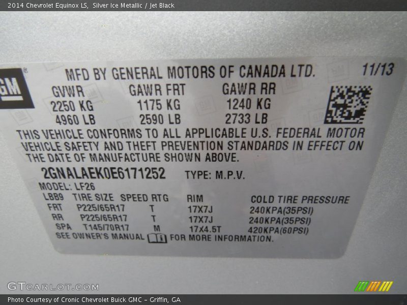 Silver Ice Metallic / Jet Black 2014 Chevrolet Equinox LS