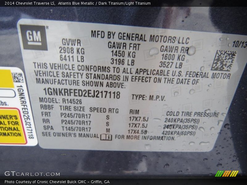 Atlantis Blue Metallic / Dark Titanium/Light Titanium 2014 Chevrolet Traverse LS