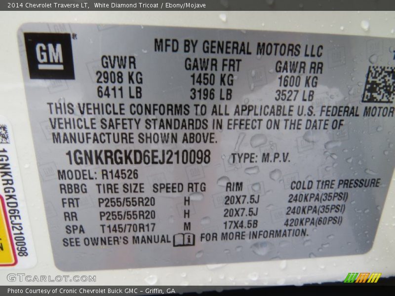 White Diamond Tricoat / Ebony/Mojave 2014 Chevrolet Traverse LT