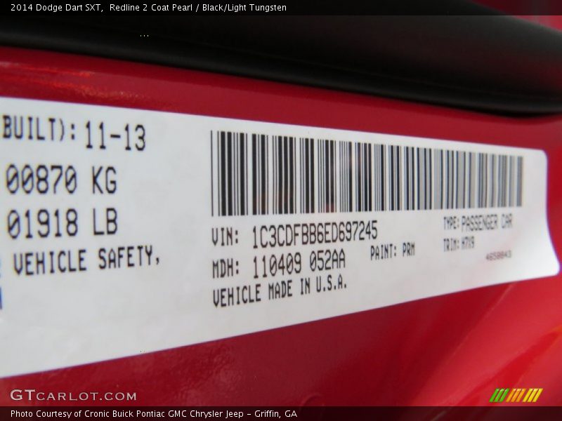 Redline 2 Coat Pearl / Black/Light Tungsten 2014 Dodge Dart SXT