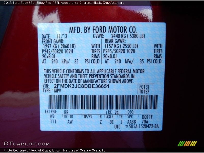 Ruby Red / SEL Appearance Charcoal Black/Gray Alcantara 2013 Ford Edge SEL