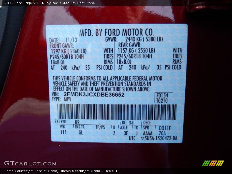 Ruby Red / Medium Light Stone 2013 Ford Edge SEL
