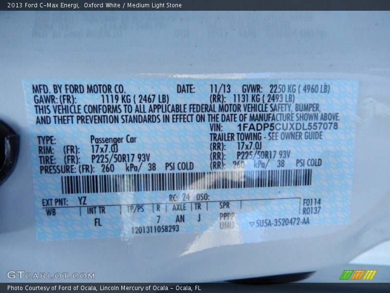 Oxford White / Medium Light Stone 2013 Ford C-Max Energi