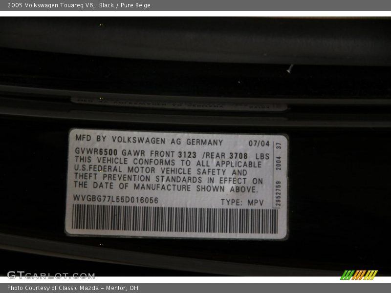 Black / Pure Beige 2005 Volkswagen Touareg V6