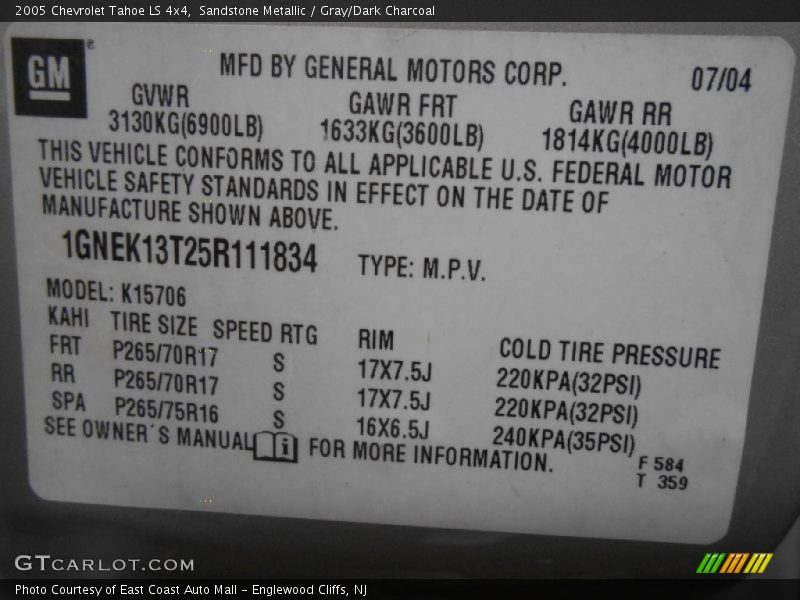 Sandstone Metallic / Gray/Dark Charcoal 2005 Chevrolet Tahoe LS 4x4