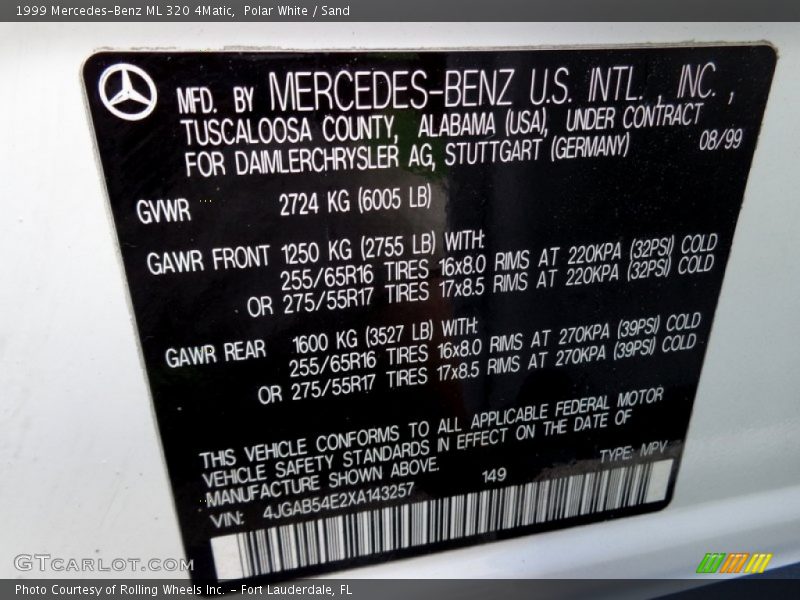 Polar White / Sand 1999 Mercedes-Benz ML 320 4Matic