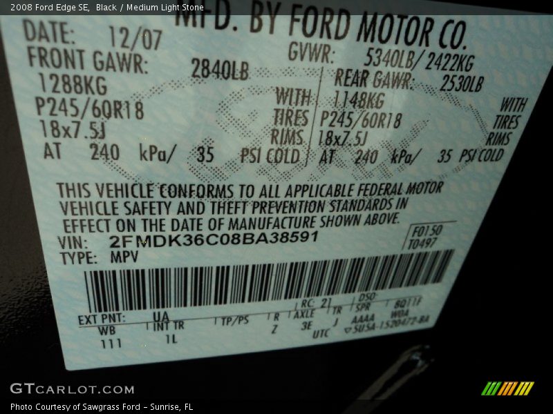 Black / Medium Light Stone 2008 Ford Edge SE