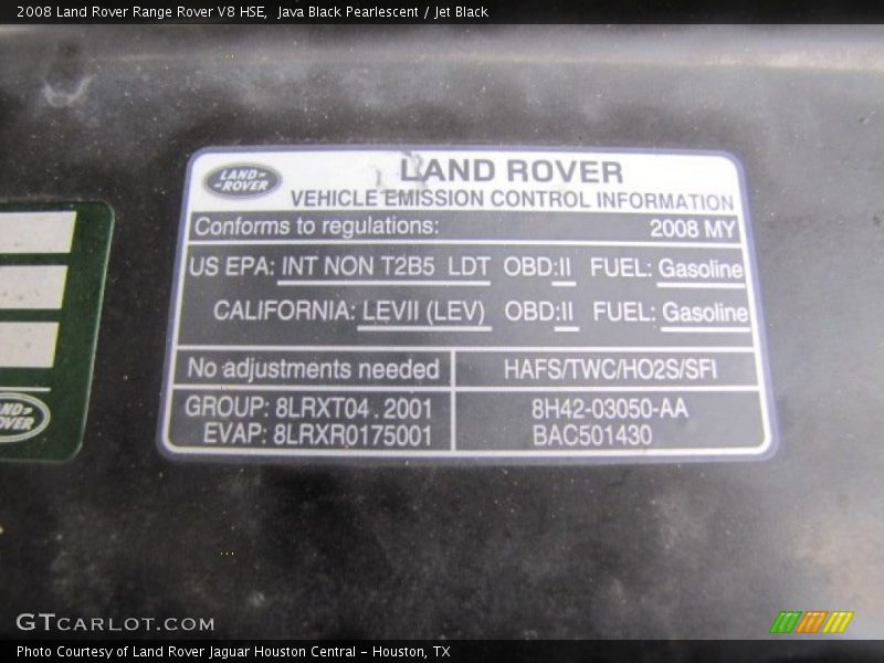 Java Black Pearlescent / Jet Black 2008 Land Rover Range Rover V8 HSE