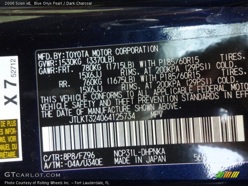 Blue Onyx Pearl / Dark Charcoal 2006 Scion xB