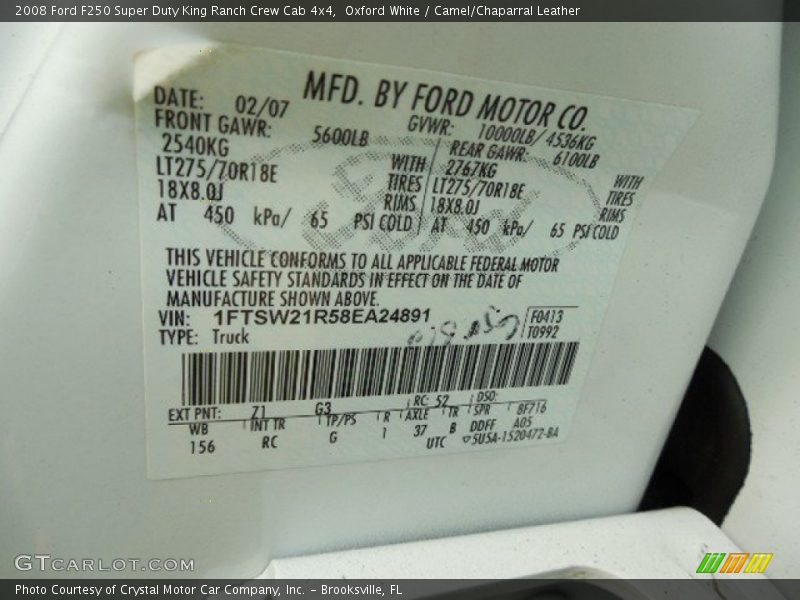 Oxford White / Camel/Chaparral Leather 2008 Ford F250 Super Duty King Ranch Crew Cab 4x4