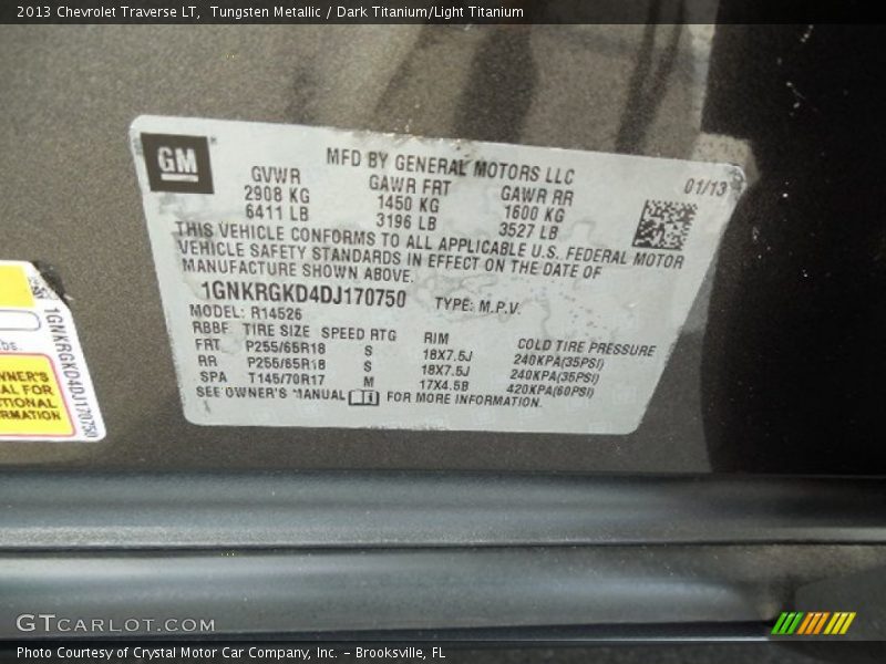 Tungsten Metallic / Dark Titanium/Light Titanium 2013 Chevrolet Traverse LT