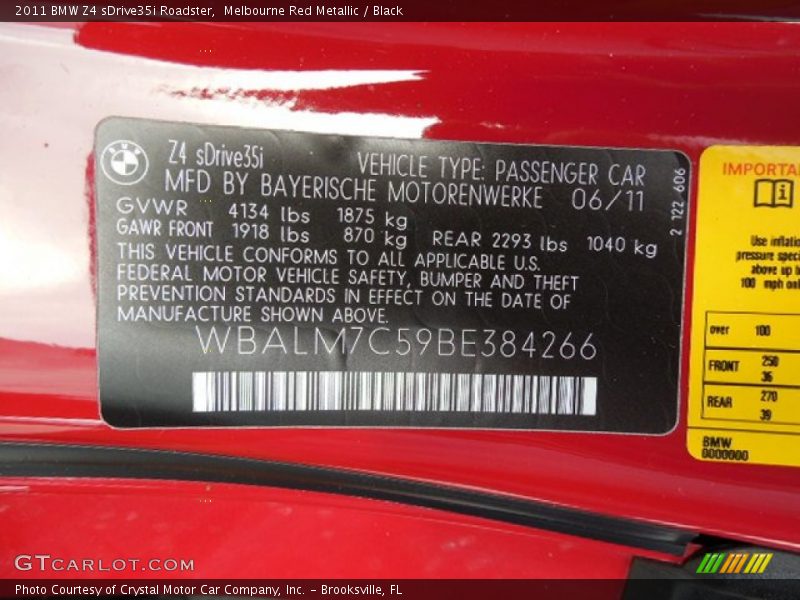 Melbourne Red Metallic / Black 2011 BMW Z4 sDrive35i Roadster