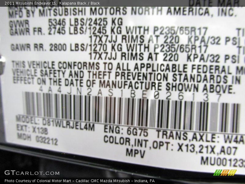 Kalapana Black / Black 2011 Mitsubishi Endeavor LS