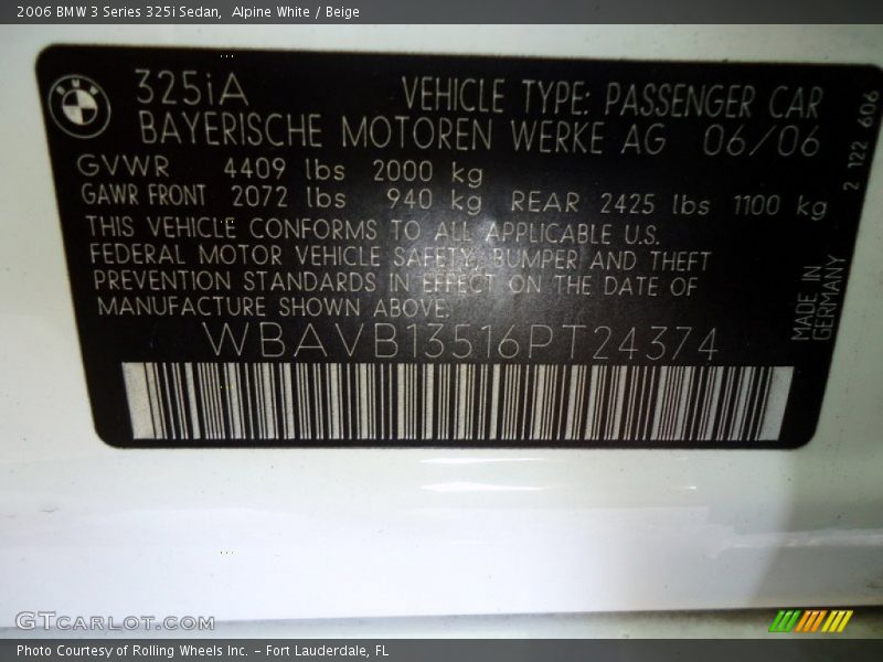 Alpine White / Beige 2006 BMW 3 Series 325i Sedan