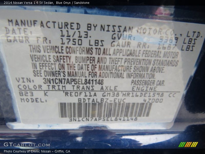 Blue Onyx / Sandstone 2014 Nissan Versa 1.6 SV Sedan