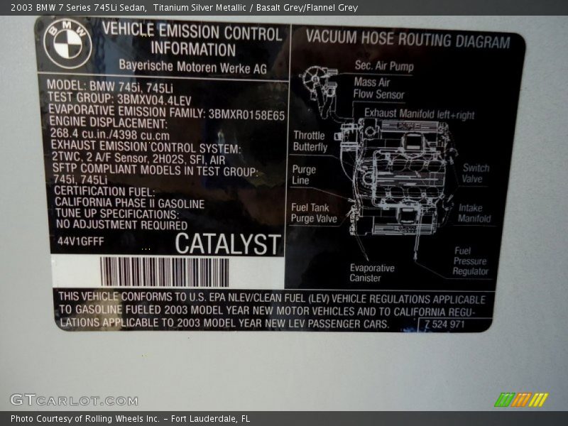 Info Tag of 2003 7 Series 745Li Sedan
